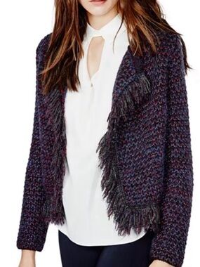 Maje Fringed Knit Mask Bouclé Cardigan Jacket size 1